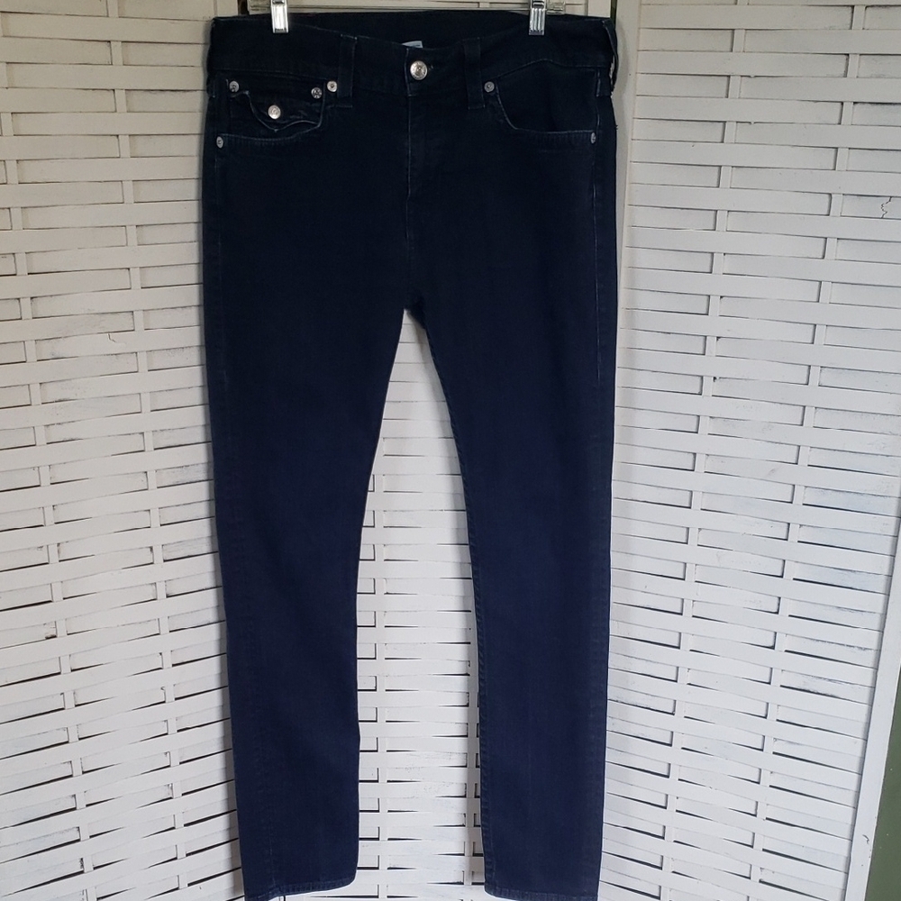 True Religion Dark Blue Wash Rocco Skinny Mens Jeans Size 34